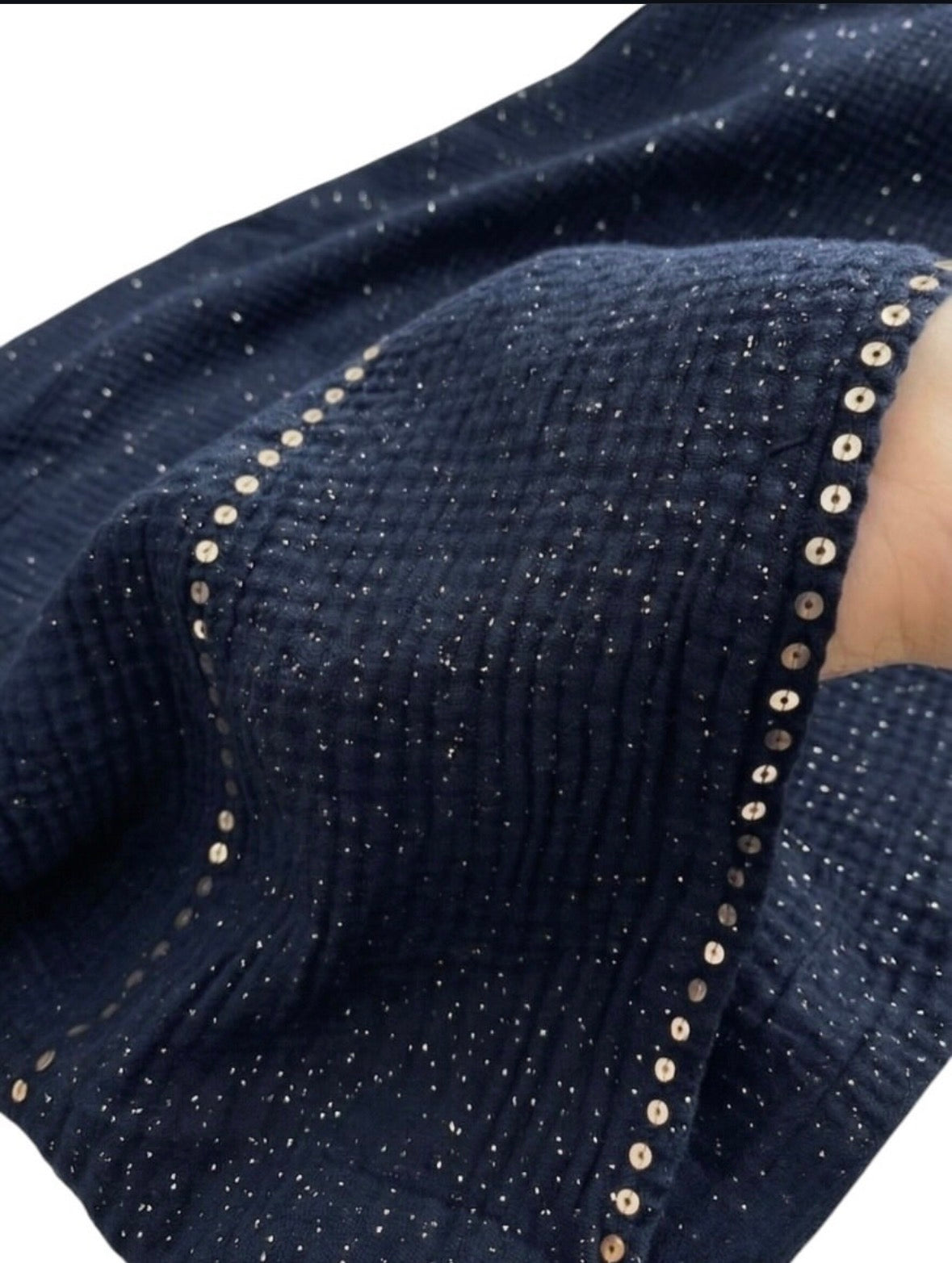 Sequin Crushed Lawn Hijab – XL Size ( Navy Blue )
