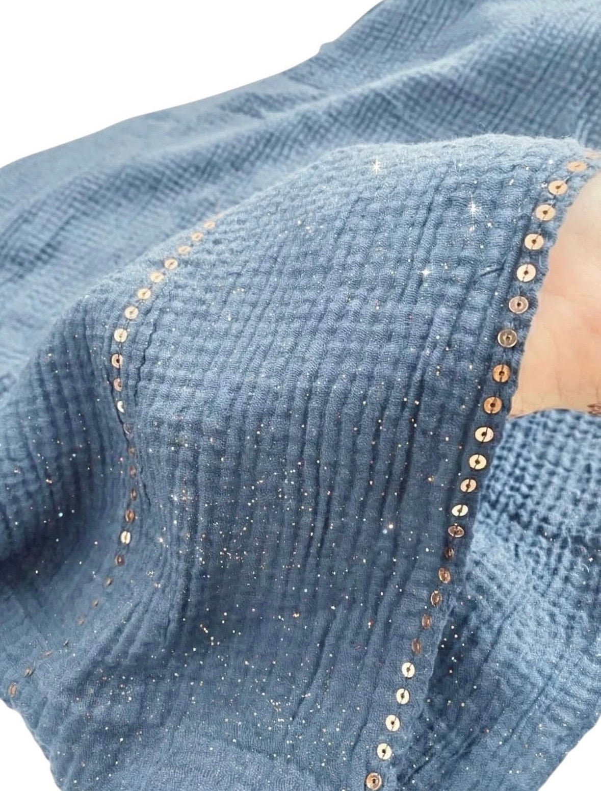 Sequin Crushed Lawn Hijab – XL Size ( Denim )