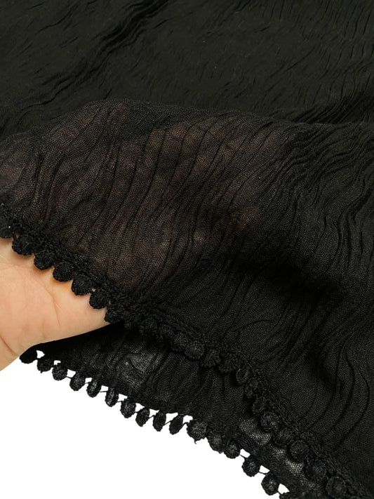 Pleated Laced Hijab - Black