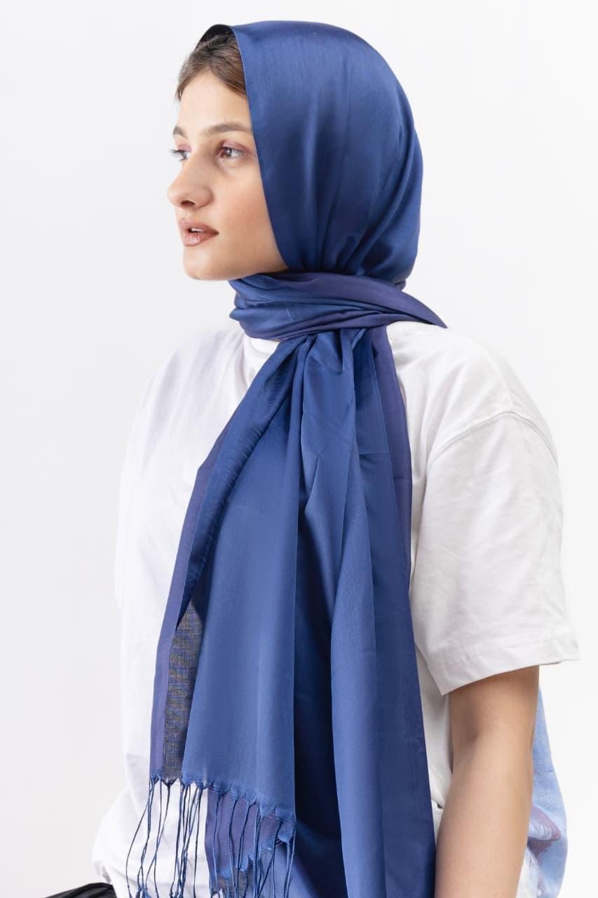 Dual Tone silk Hijab - Navy Blue - Cameo