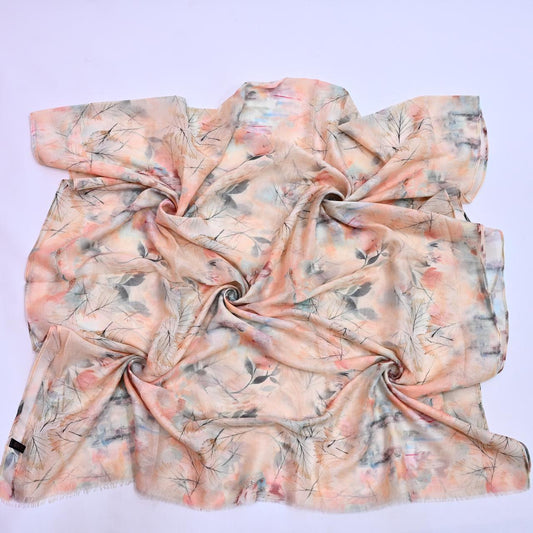 Printed Lawn Hijab - Floral - Cameo