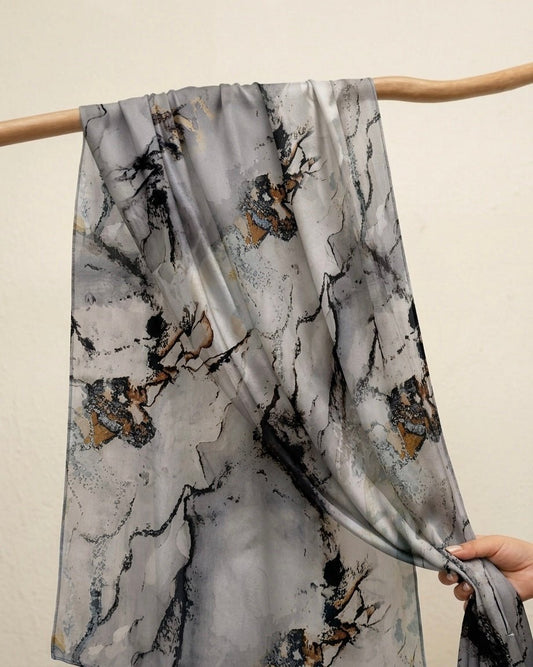 Printed Organza Silk - Soft Sheer Fancy Hijab - Cameo