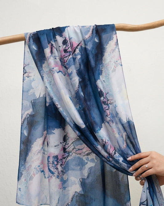 Printed Organza Silk - Soft Sheer Fancy Hijab - Cameo