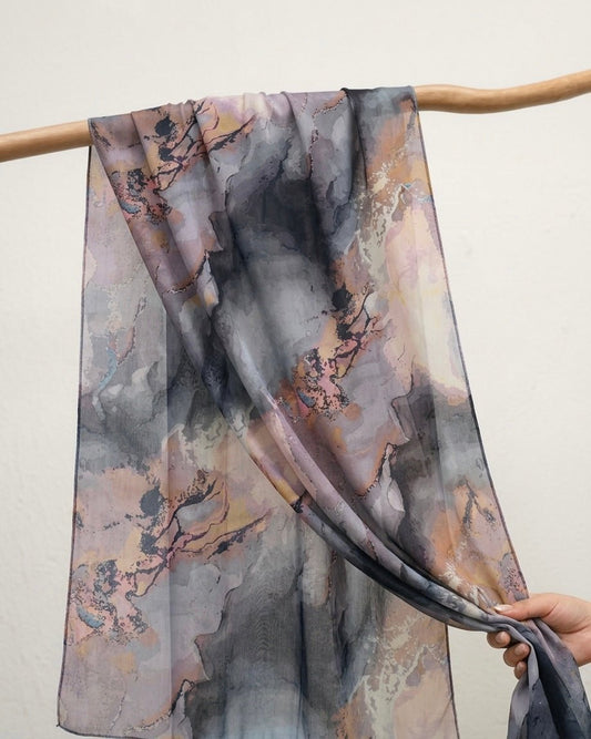 Printed Organza Silk - Soft Sheer Fancy Hijab - Cameo