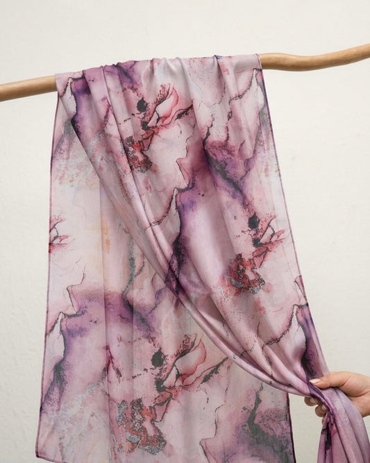 Printed Organza Silk - Soft Sheer Fancy Hijab - Cameo
