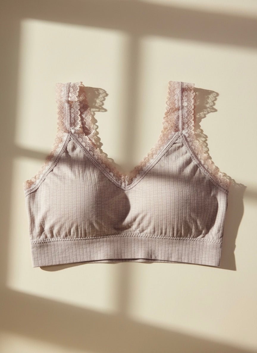 Seamless Lace Sports Bra – No Wire, Back Wrapped Design - Cameo