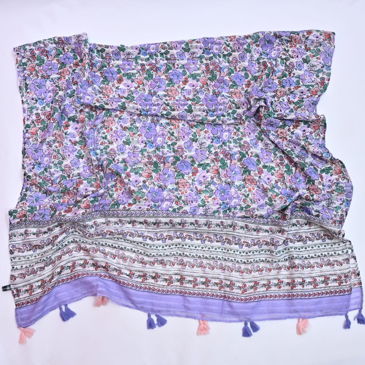 Tassels Lawn Hijab - Floral - Cameo
