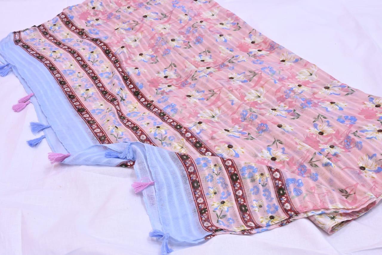 Tassels Lawn Hijab - Floral - Cameo