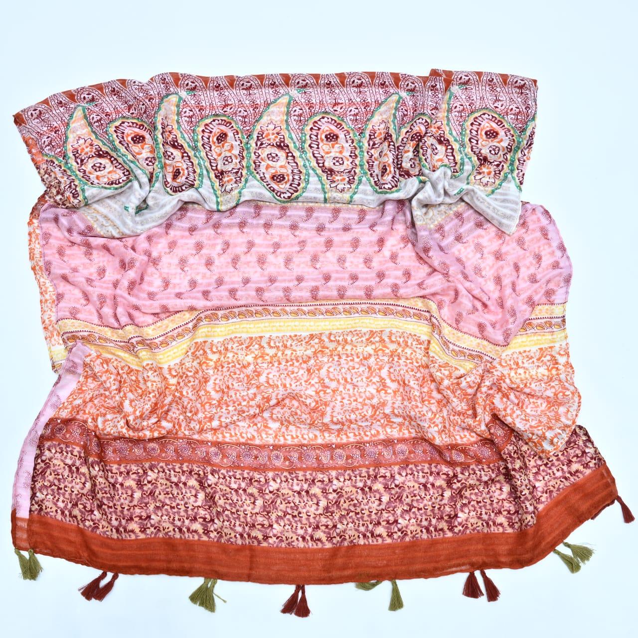 Tassels Lawn Hijab - Floral - Cameo