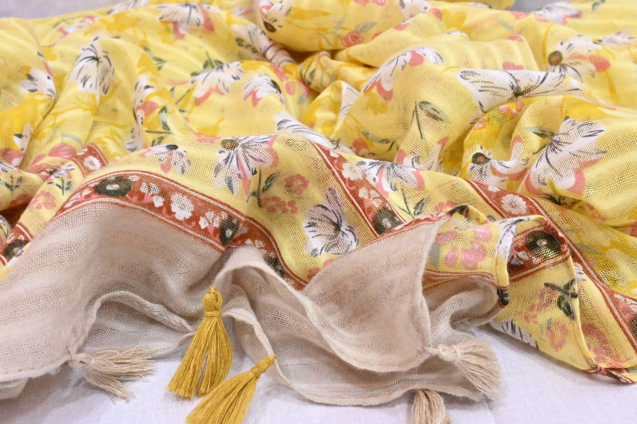 Tassels Lawn Hijab - Floral - Cameo