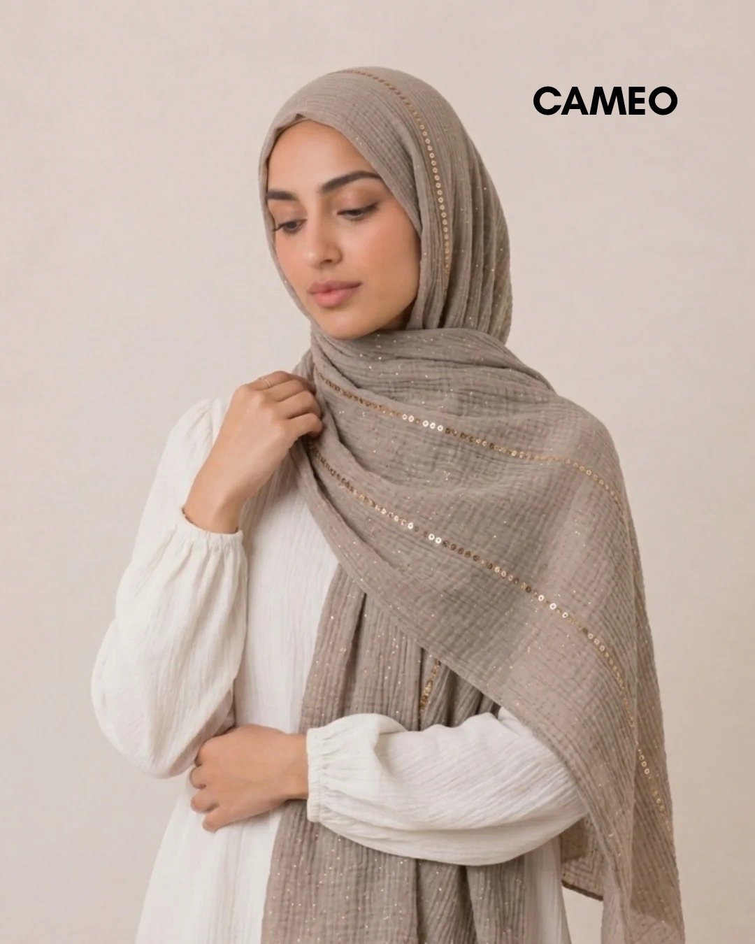 Sequin Crushed Lawn Hijab – XL Size ( Lilac Grey )