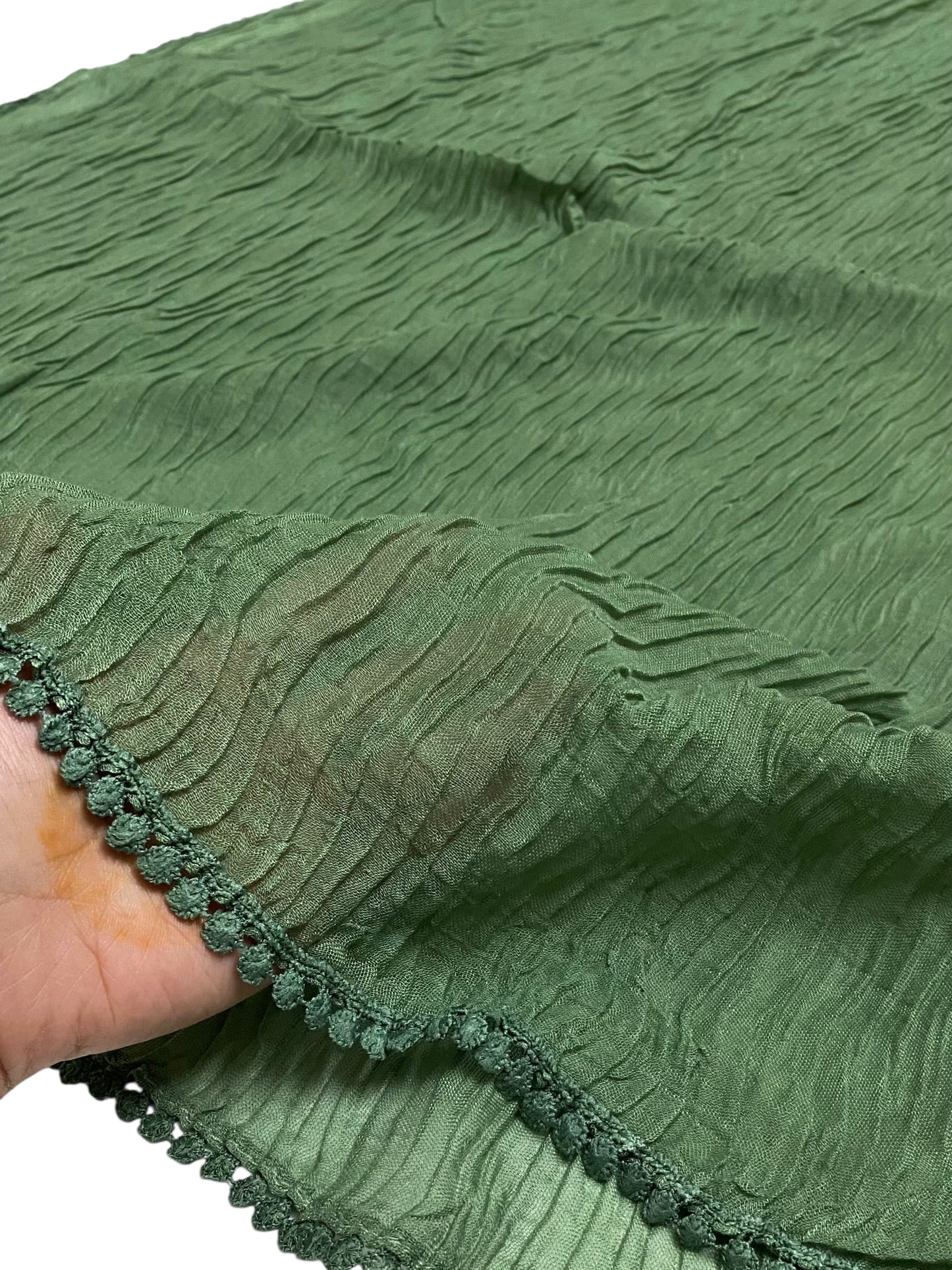 Pleated Laced Hijab - Sage Green