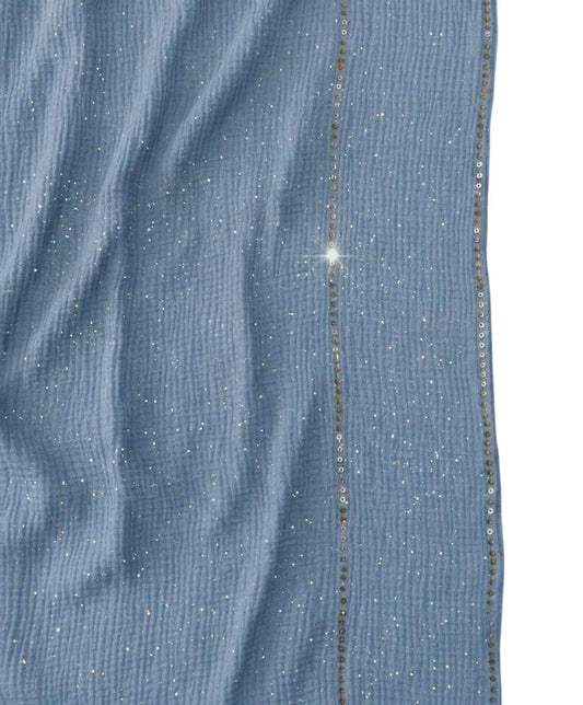 Sequin Crushed Lawn Hijab – XL Size ( Denim )