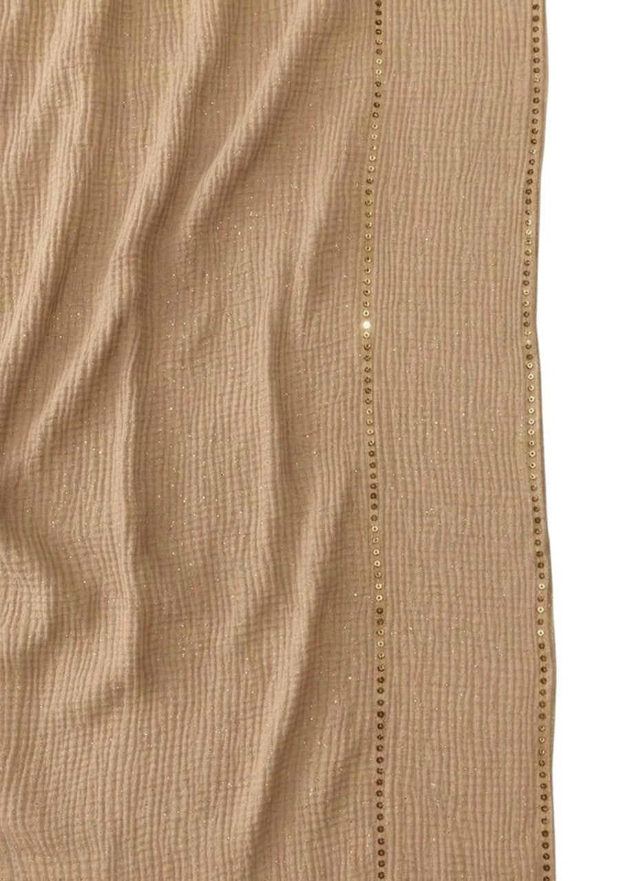 Sequin Crushed Lawn Hijab – XL Size ( Beige )