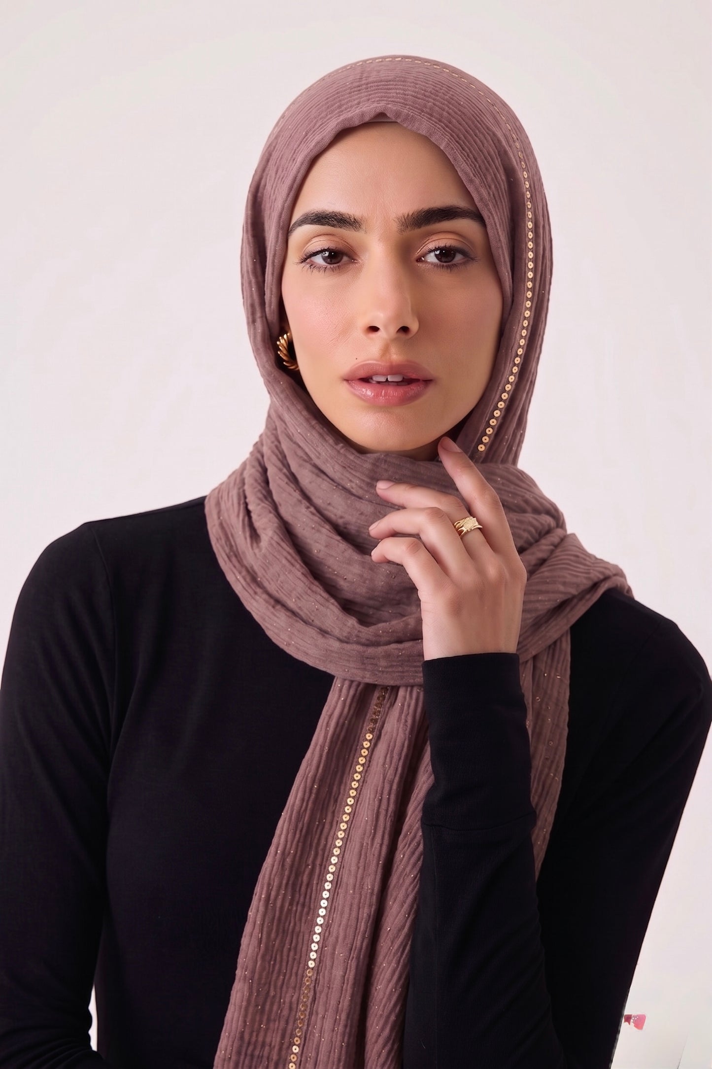 Sequin Crushed Lawn Hijab – XL Size ( Mauve)