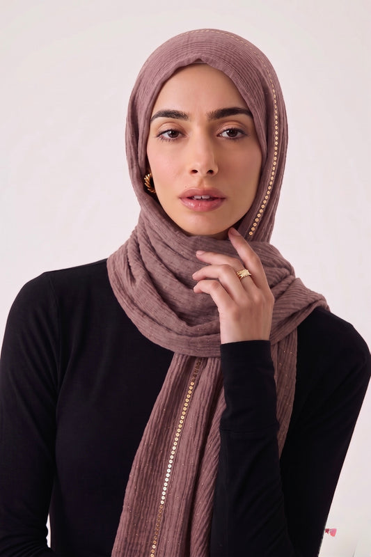 Sequin Crushed Lawn Hijab – XL Size ( Mauve)