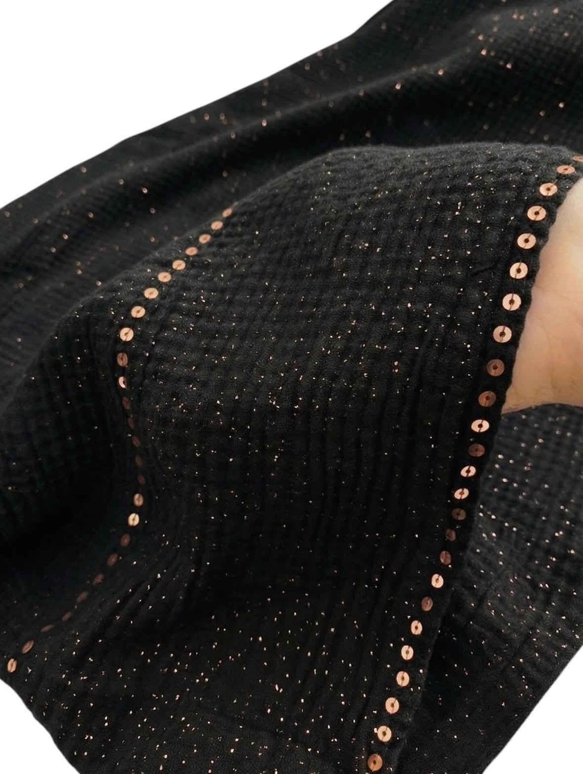 Sequin Crushed Lawn Hijab – XL Size ( Black )