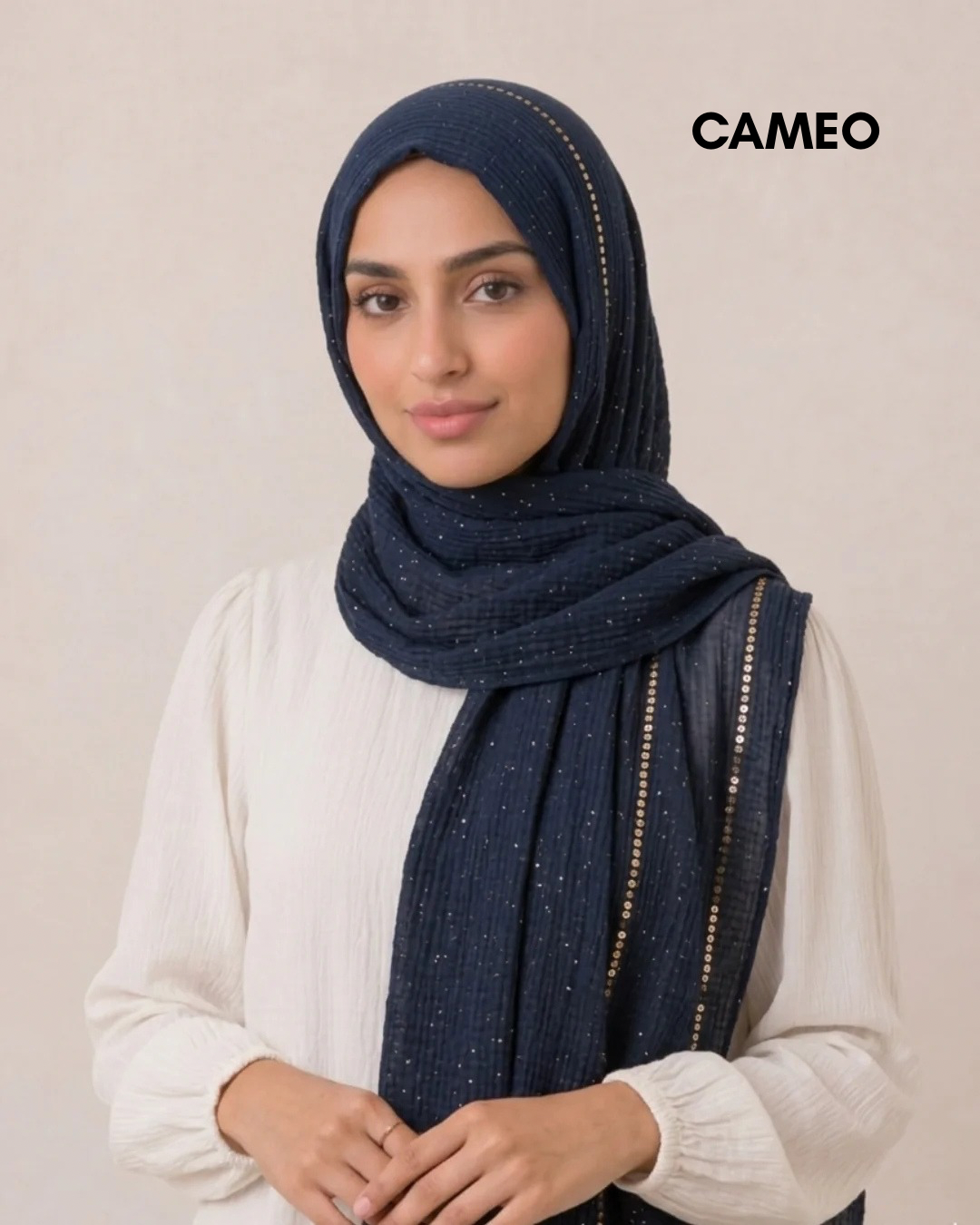 Sequin Crushed Lawn Hijab – XL Size ( Navy Blue )