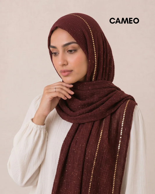Sequin Crushed Lawn Hijab – XL Size( Maroon)