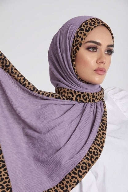 Pleated Lawn Hijab with Leopard Print Border