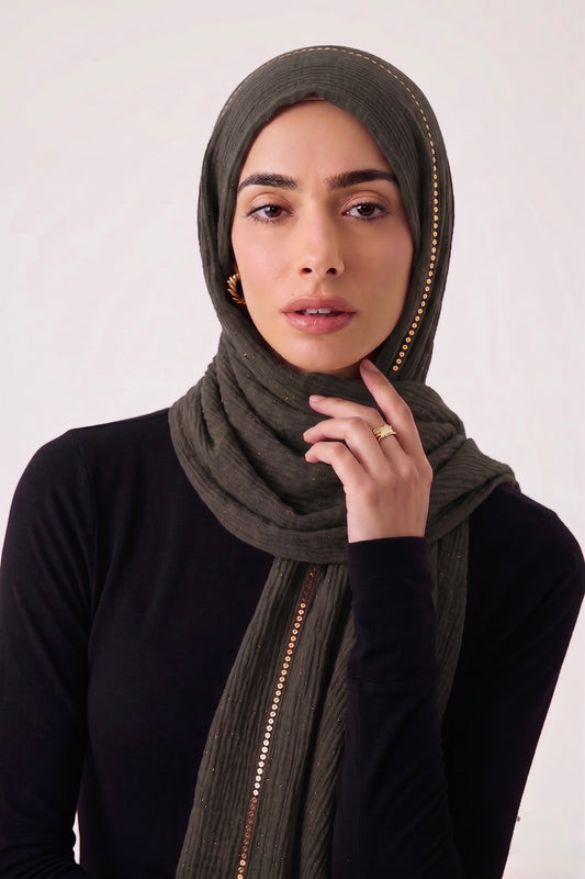Sequin Crushed Lawn Hijab – XL Size ( Smoke Grey )