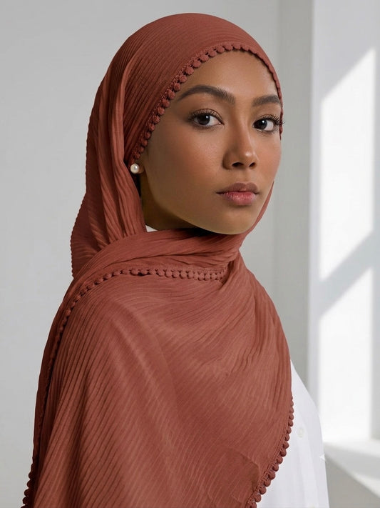 Pleated Laced Hijab - Grape