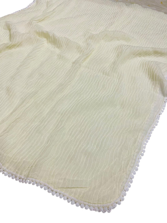 Pleated Laced Hijab - Cream
