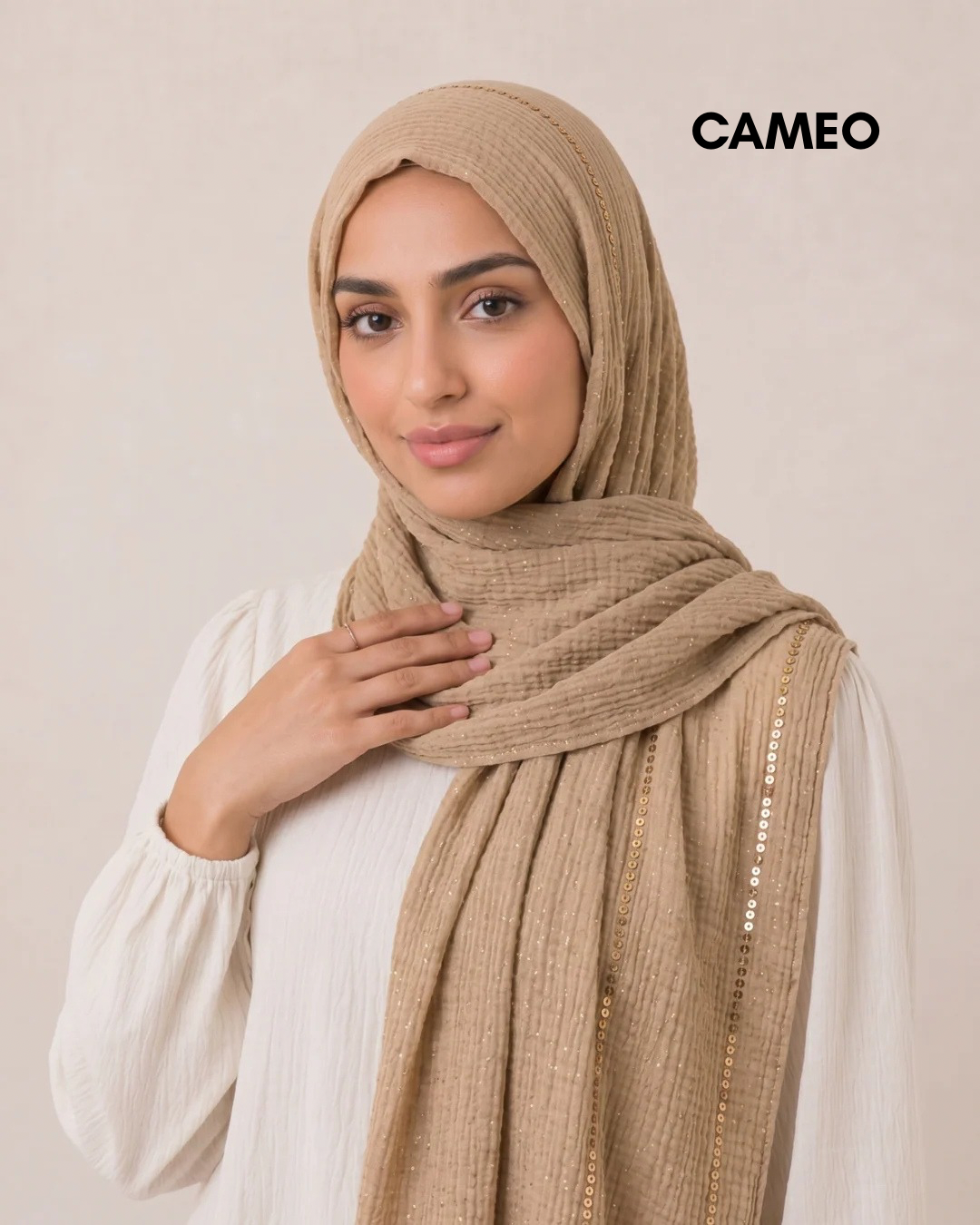 Sequin Crushed Lawn Hijab – XL Size ( Beige )