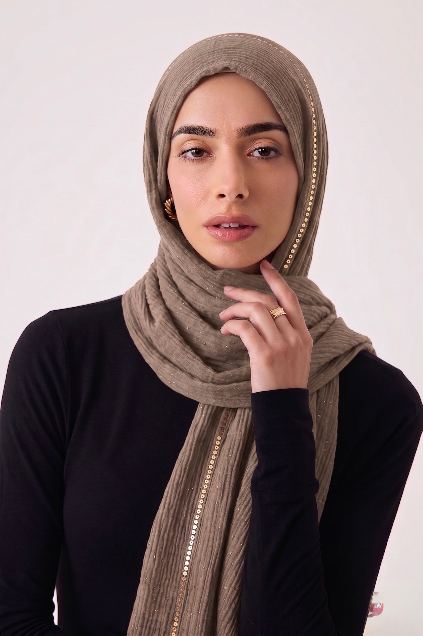 Sequin Crushed Lawn Hijab – XL Size ( Lilac Grey )