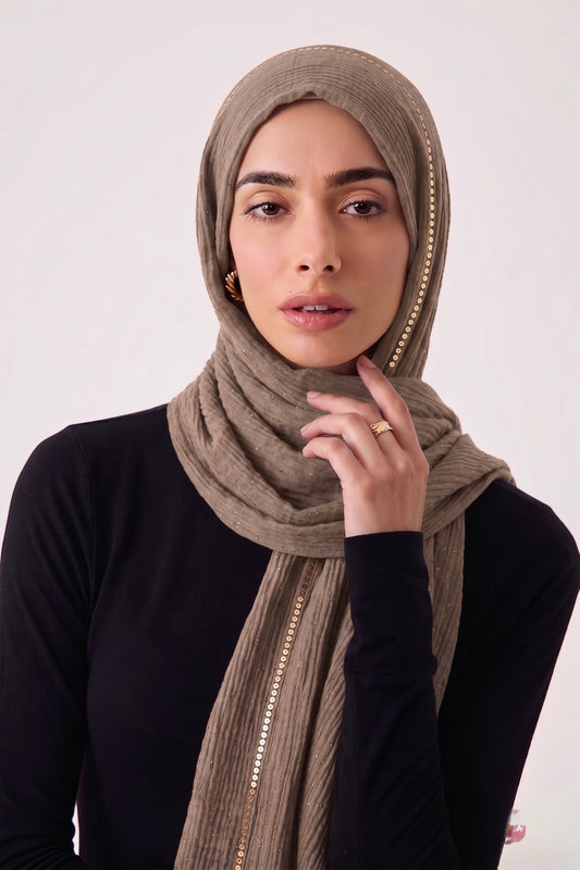 Sequin Crushed Lawn Hijab – XL Size ( Lilac Grey )
