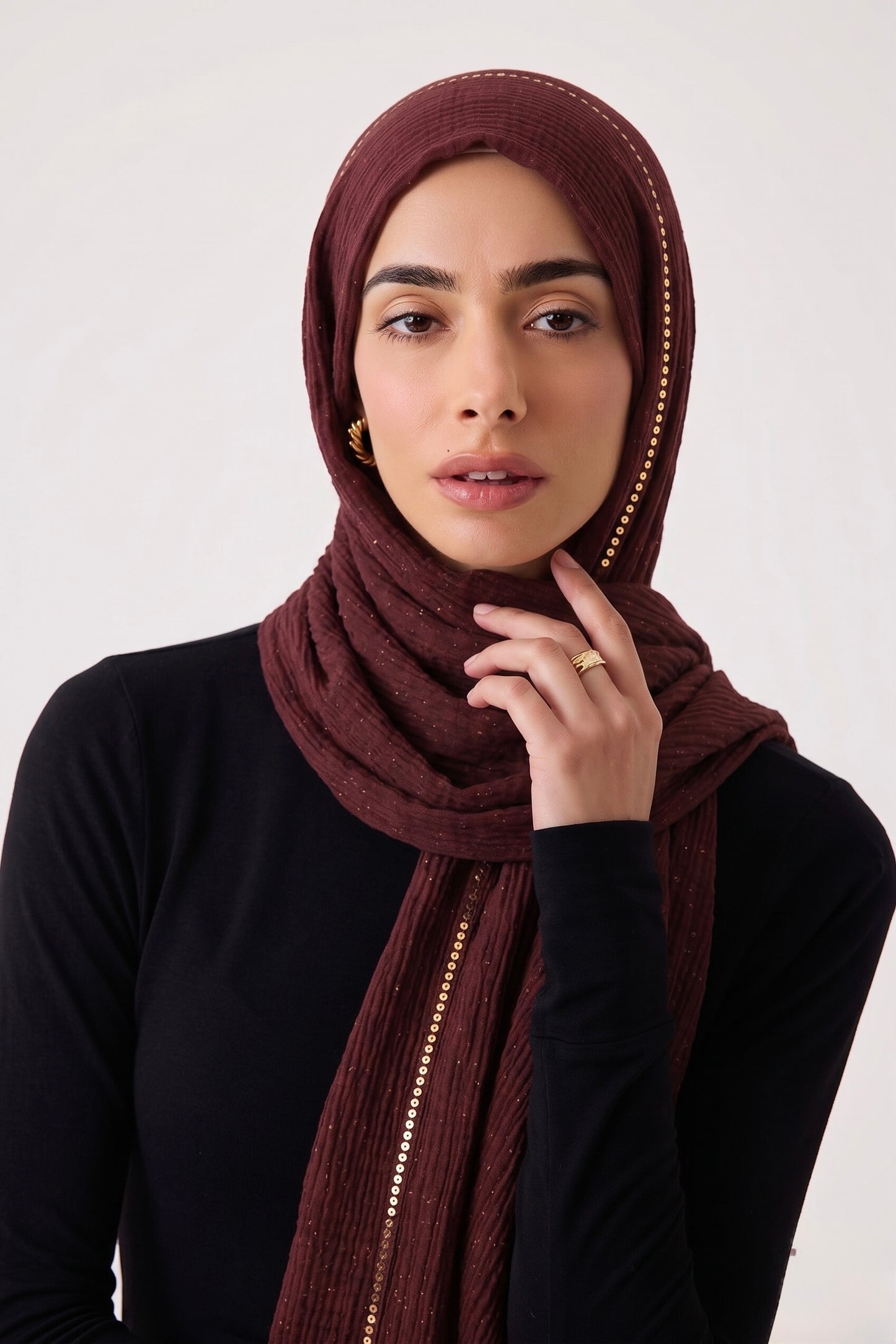 Sequin Crushed Lawn Hijab – XL Size( Maroon)