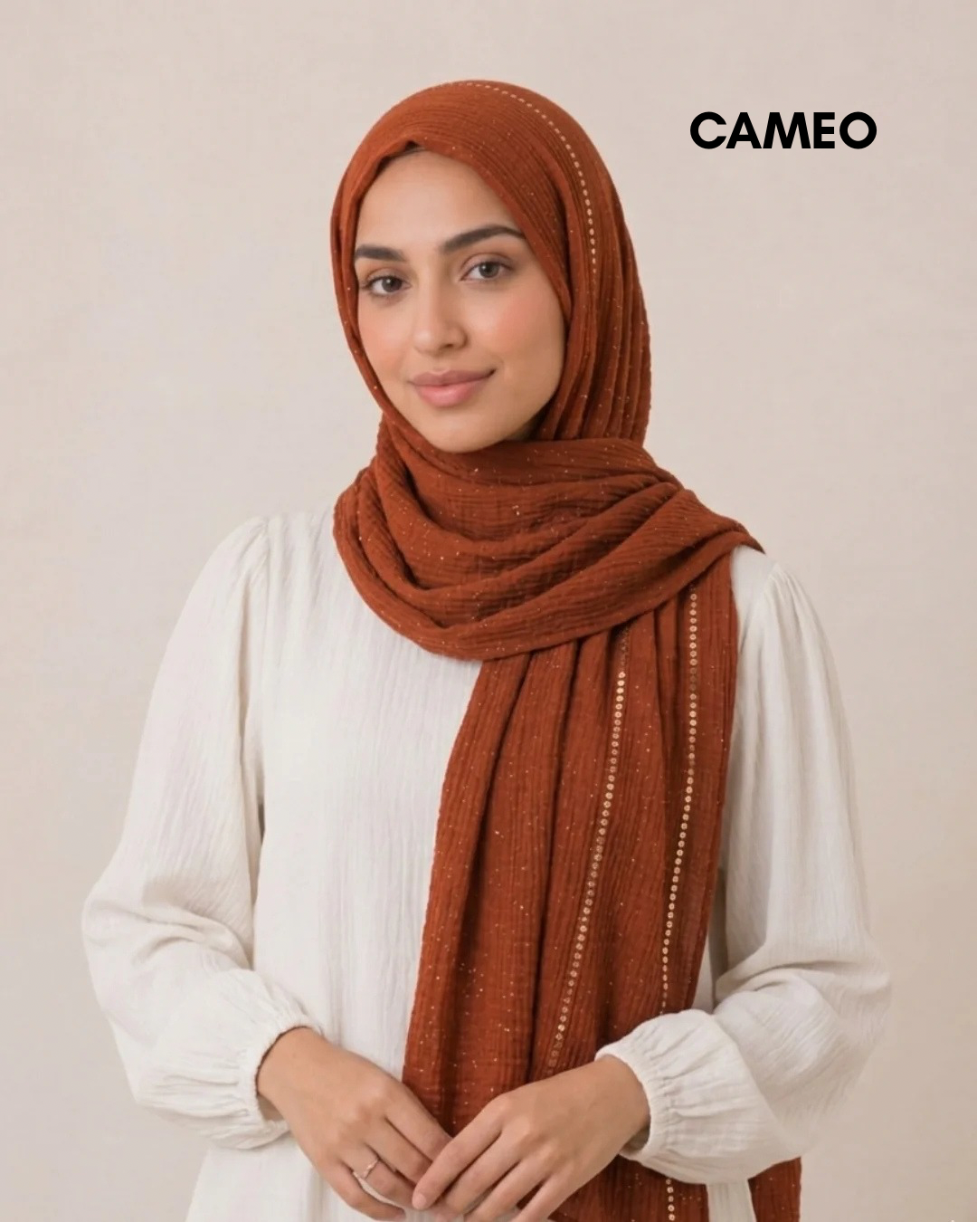 Sequin Crushed Lawn Hijab – XL Size ( Rust )