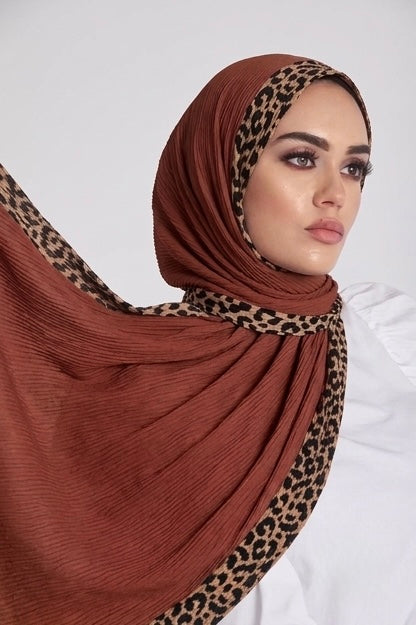 Pleated Lawn Hijab with Leopard Print Border