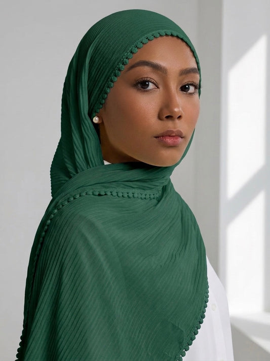 Pleated Laced Hijab - Timber