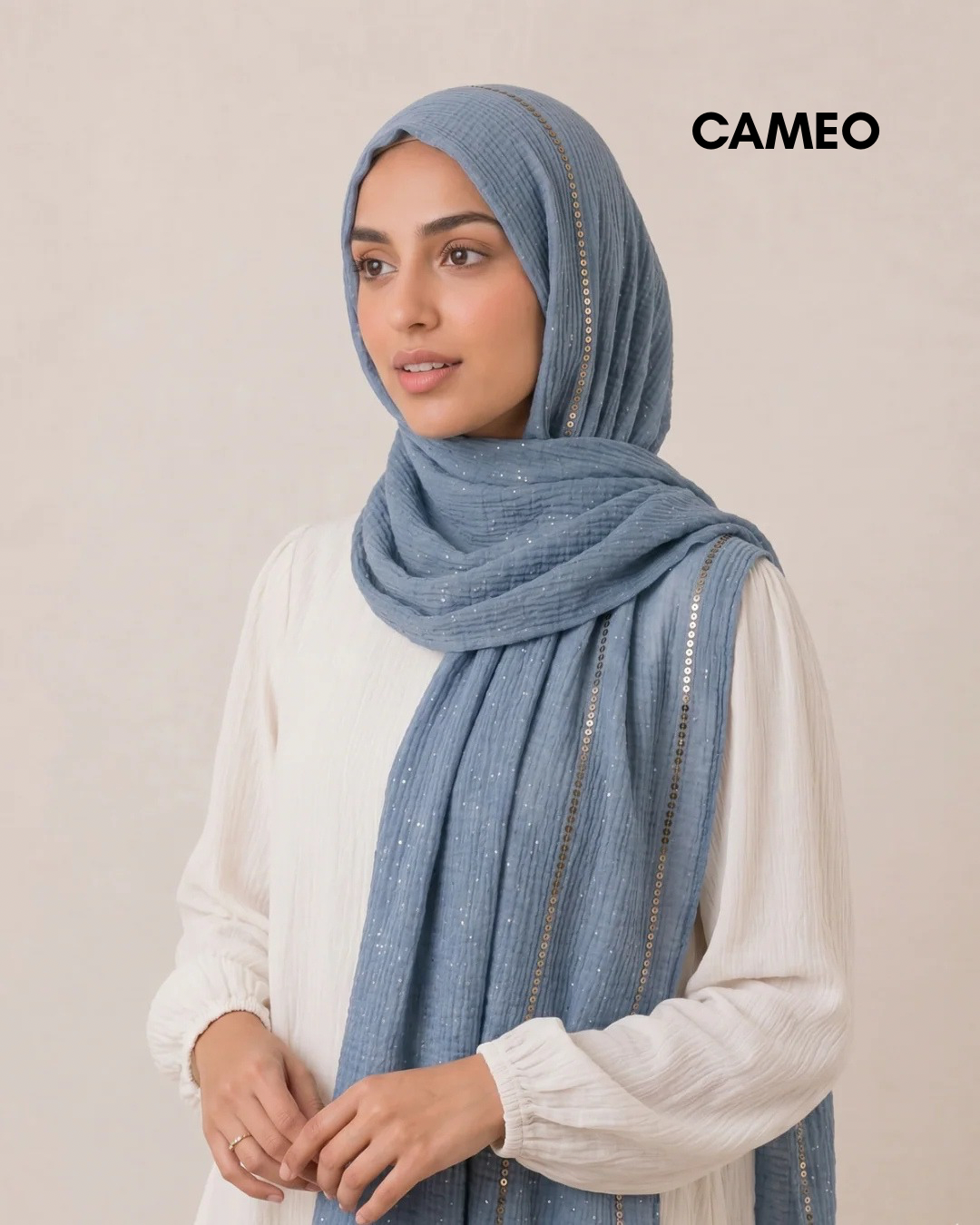 Sequin Crushed Lawn Hijab – XL Size ( Denim )