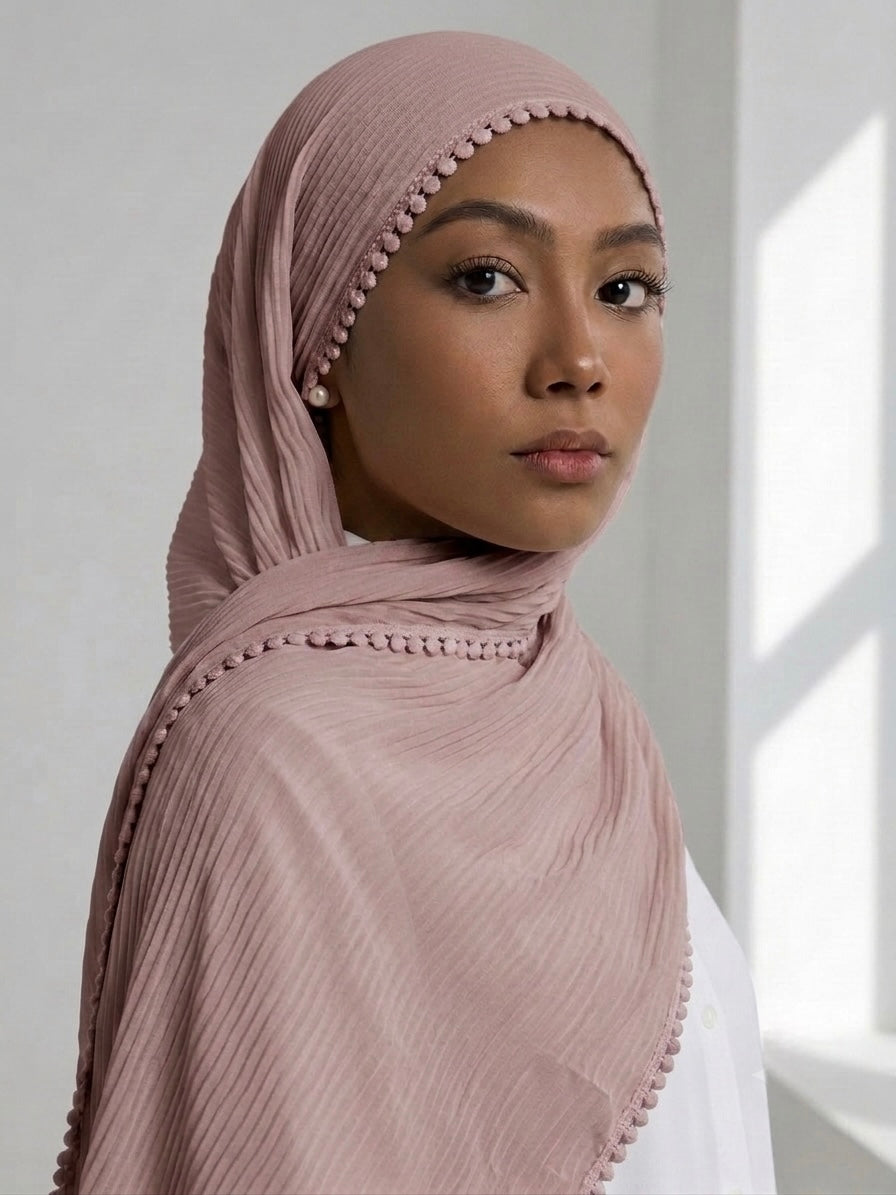 Pleated Laced Hijab - Mauve