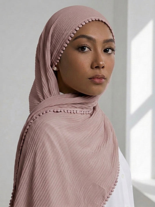 Pleated Laced Hijab - Mauve