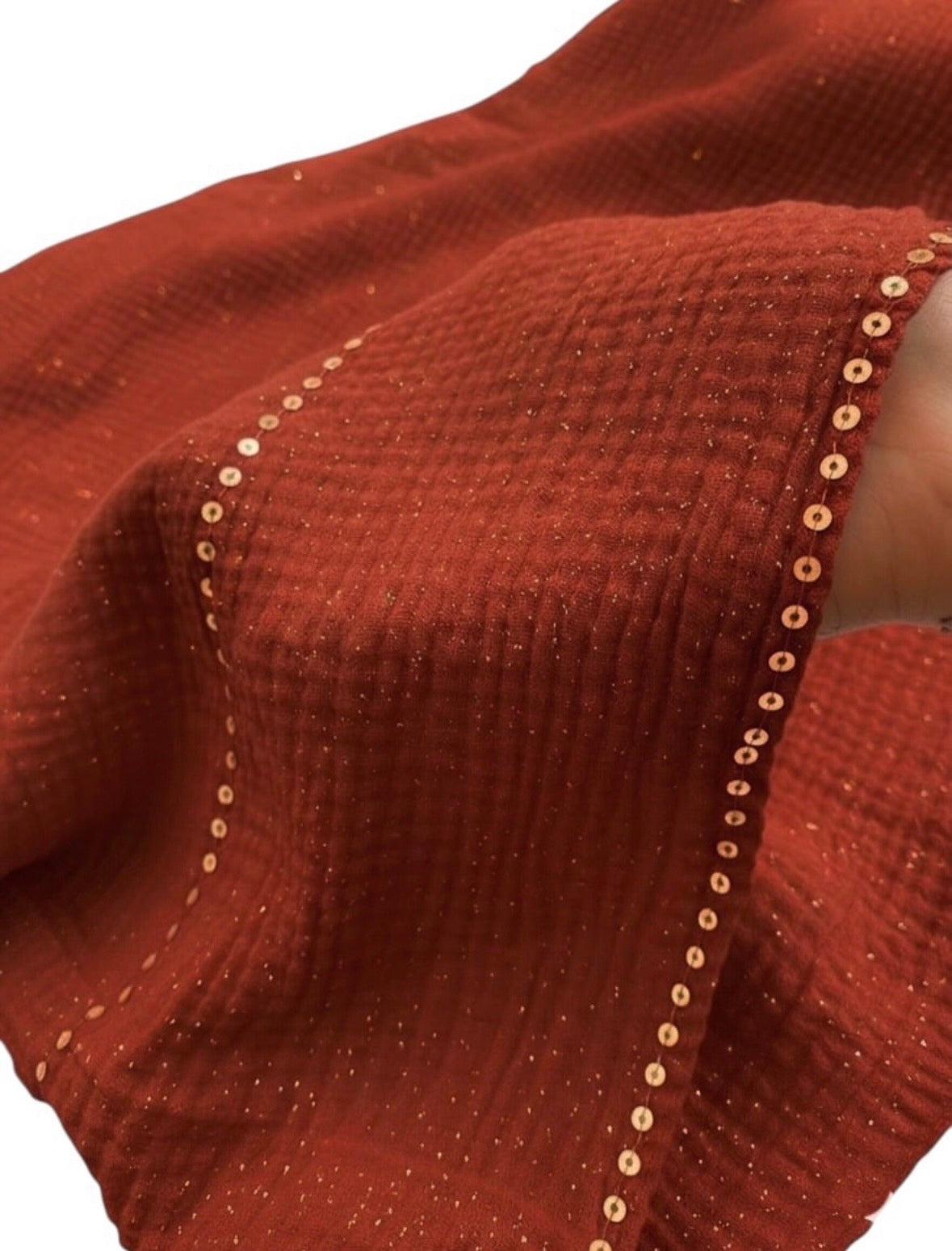 Sequin Crushed Lawn Hijab – XL Size ( Rust )