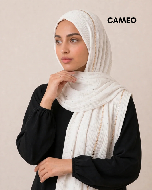 Sequin Crushed Lawn Hijab – XL Size( White)