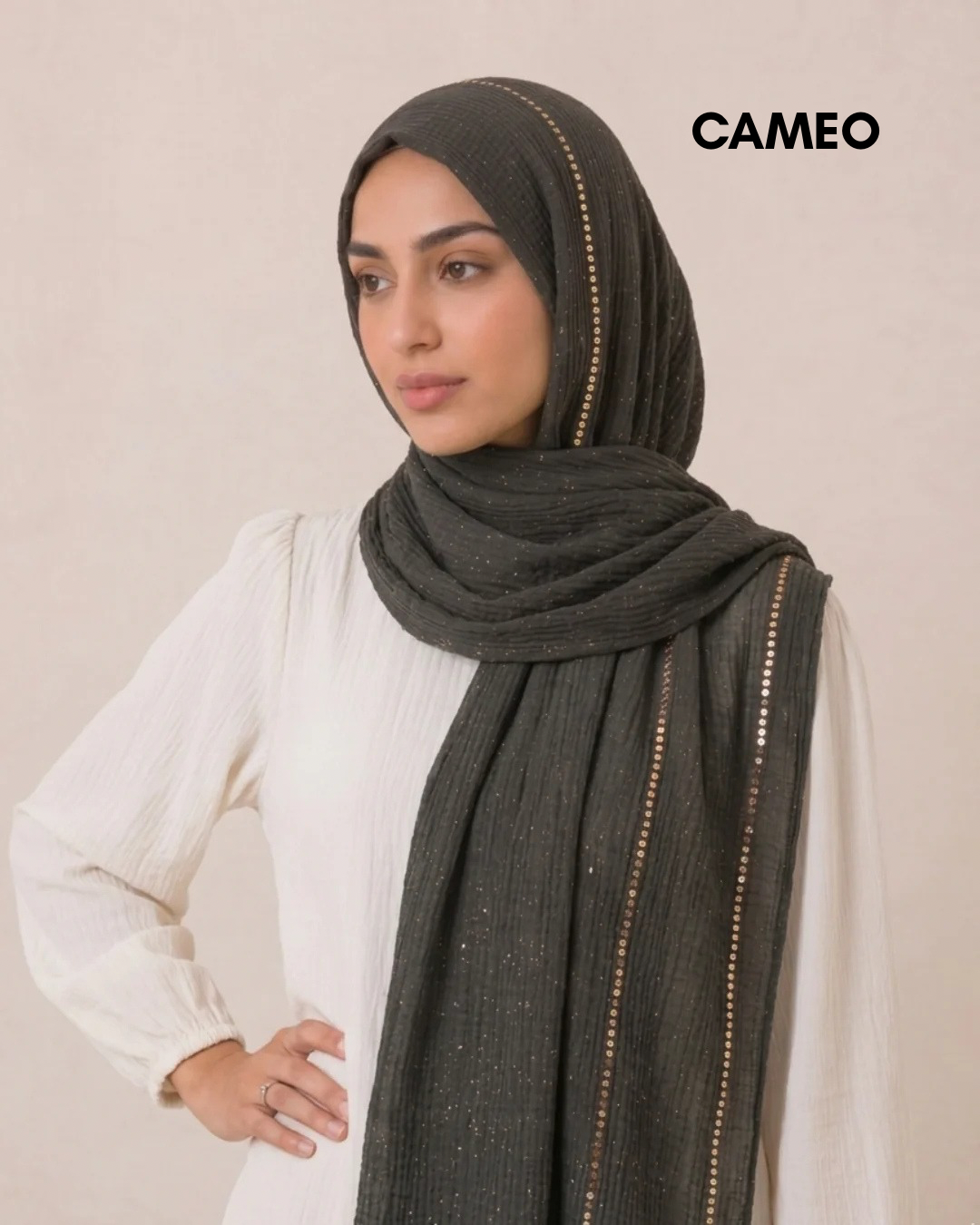 Sequin Crushed Lawn Hijab – XL Size ( Smoke Grey )