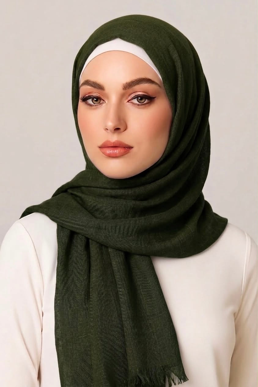 Turkish Lawn Hijab  Army Green