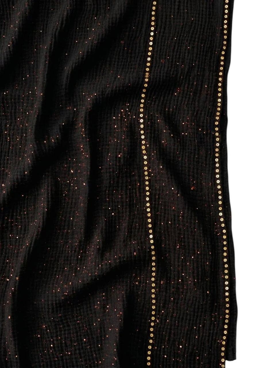 Sequin Crushed Lawn Hijab – XL Size ( Black )