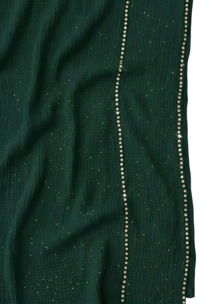 Sequin Crushed Lawn Hijab – XL Size ( Green )