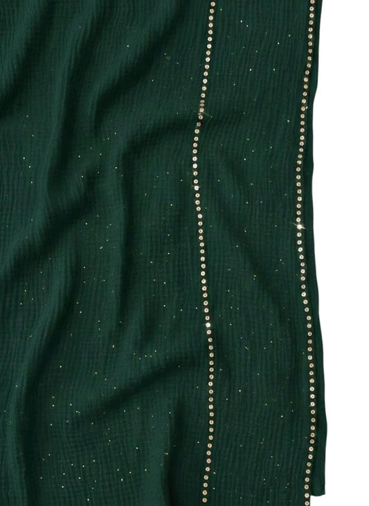 Sequin Crushed Lawn Hijab – XL Size ( Green )