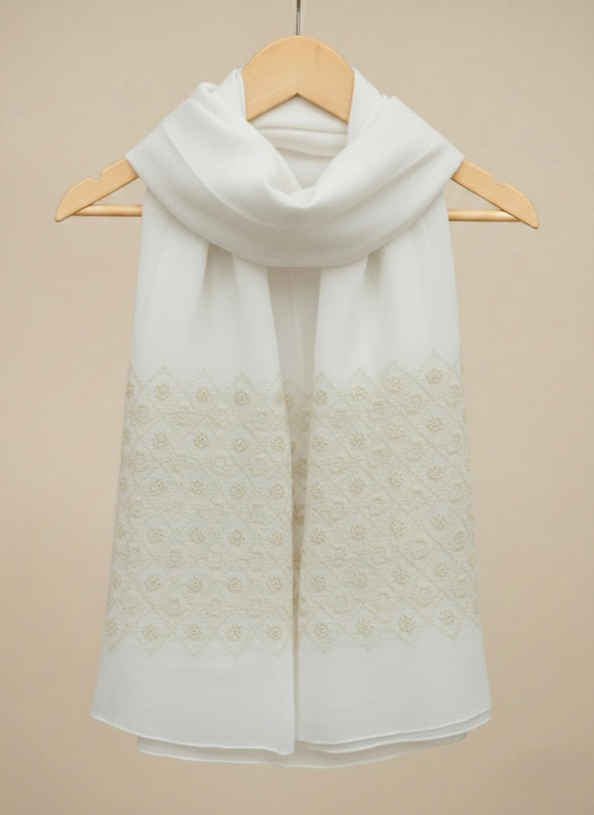Diamond Embroidery - White - Cameo Hijabwears