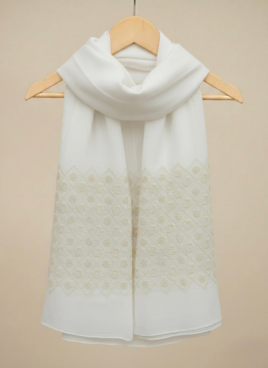 Diamond Embroidery - White - Cameo Hijabwears
