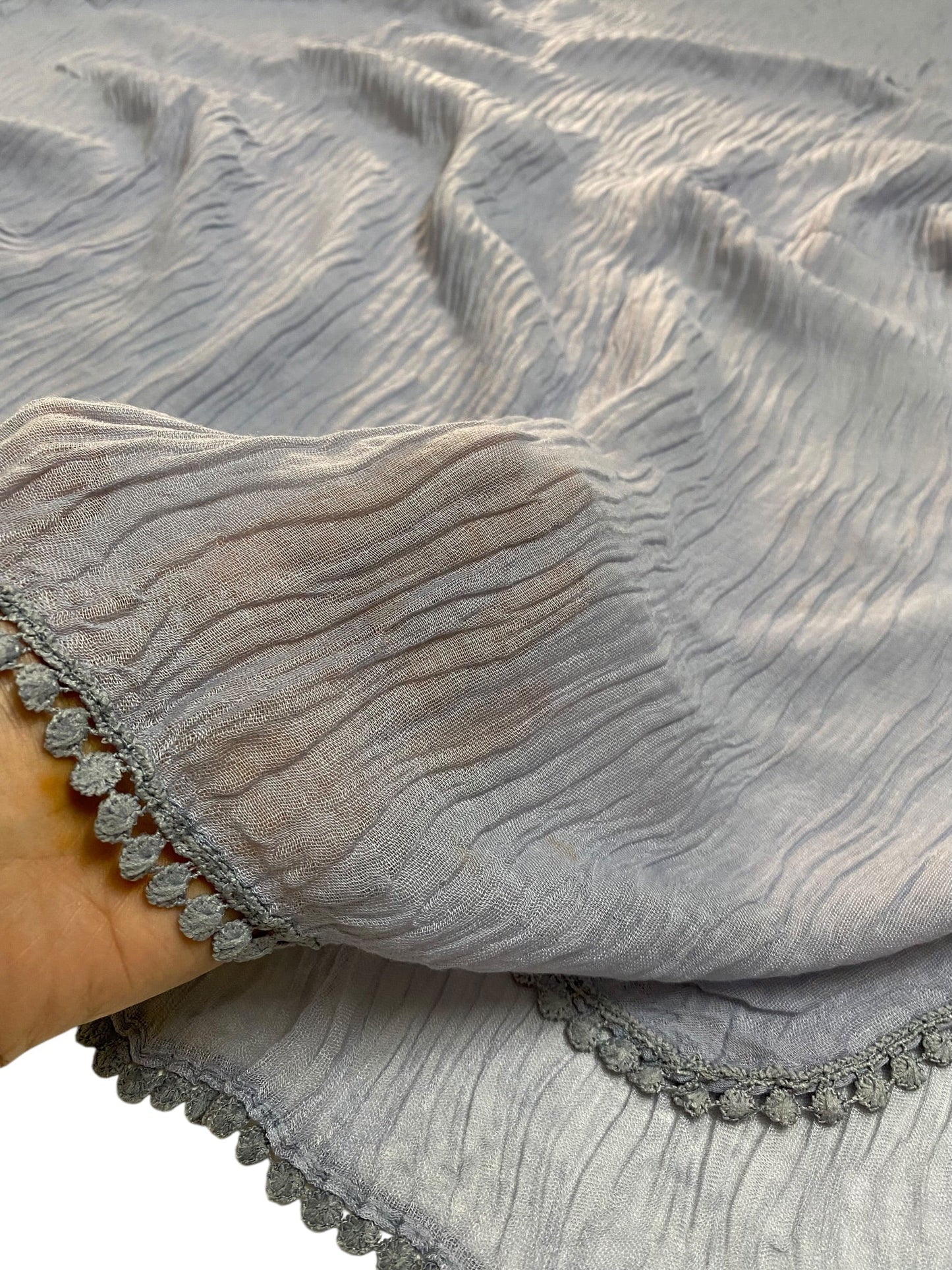 Pleated Laced Hijab - Grey