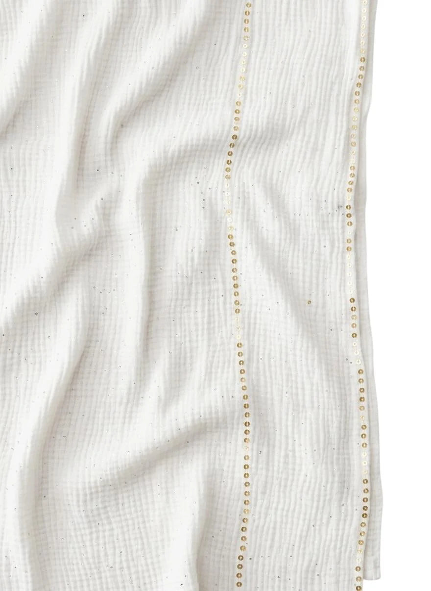 Sequin Crushed Lawn Hijab – XL Size( White)