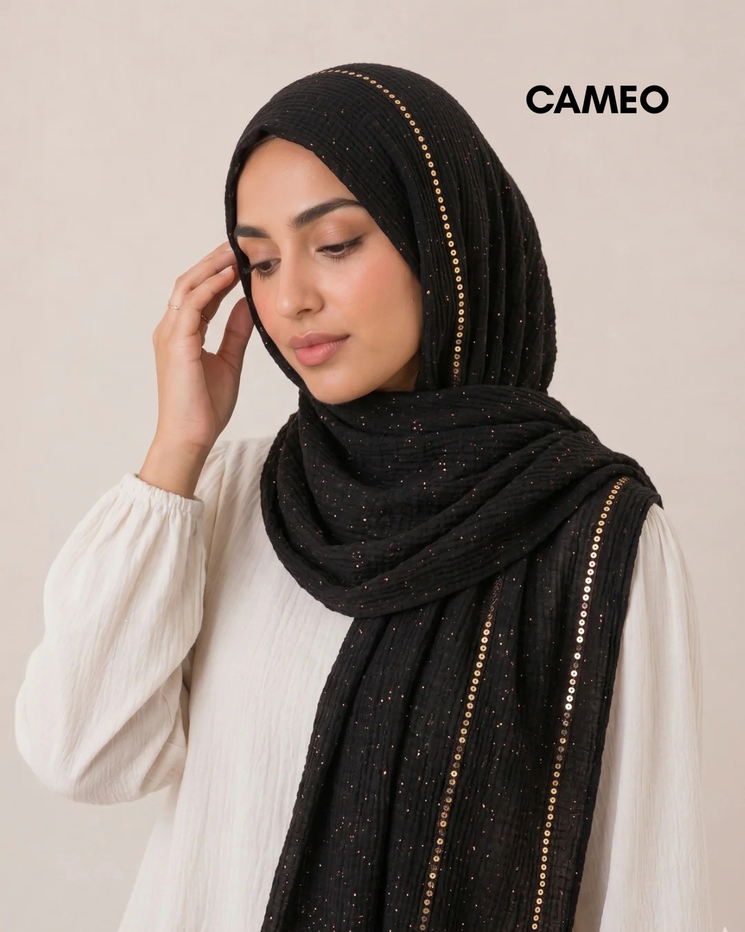 Sequin Crushed Lawn Hijab – XL Size ( Black )