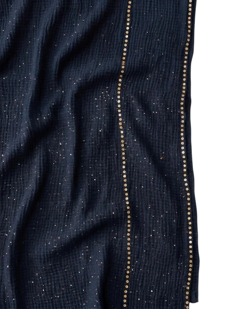 Sequin Crushed Lawn Hijab – XL Size ( Navy Blue )
